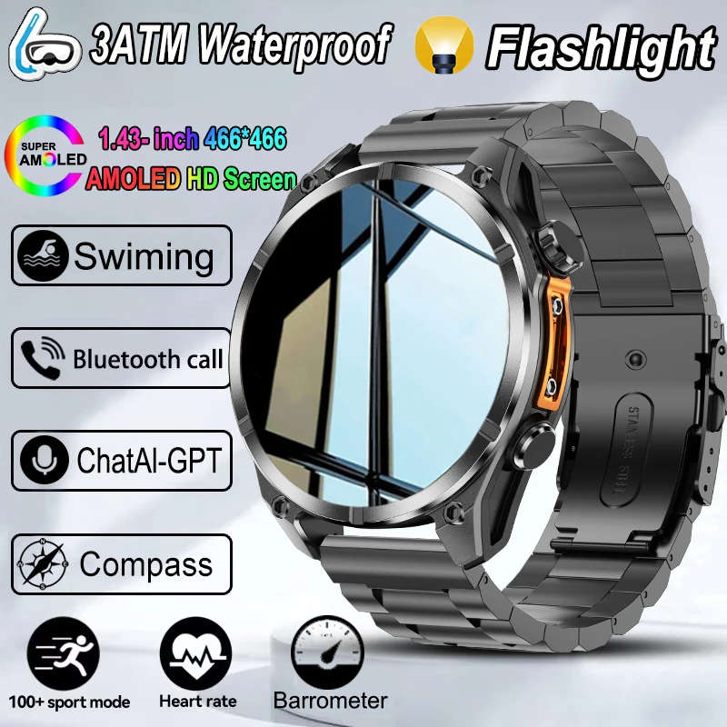 

New For Huawei 30 Meters Waterproof Smart Watch Men AMOLED Screen Compass Bluetooth Call Heart Rate Sports Tracker Smart Watch