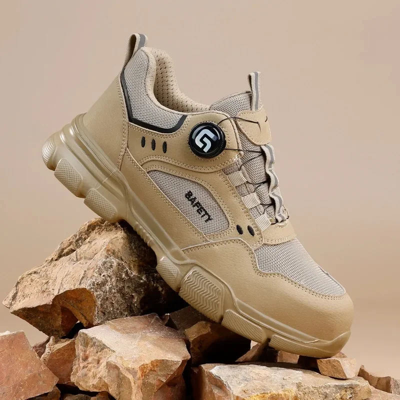 通気性のある軽量メンズ安全靴 スチール製つま先キャップ 通気性のある耐衝撃性 軽量で快適な耐パンク性