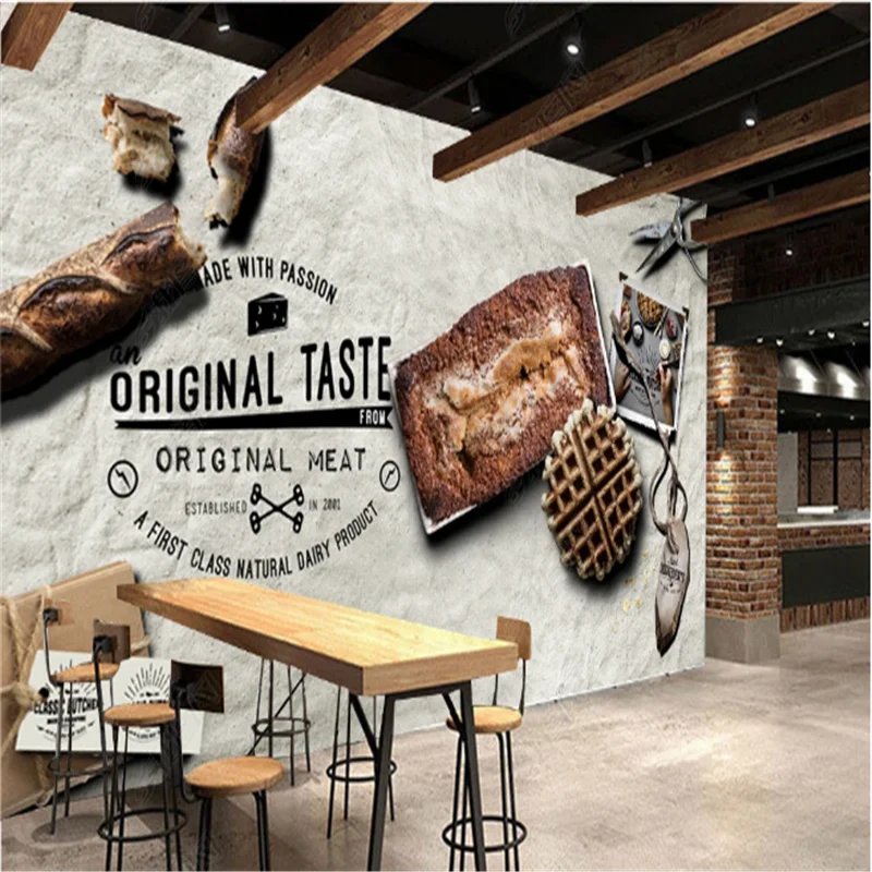 

Custom Retro European Style Wallpapers Industrial Decor Dining Gourmet Bakery Background Mural Wall Paper Papel De Parede