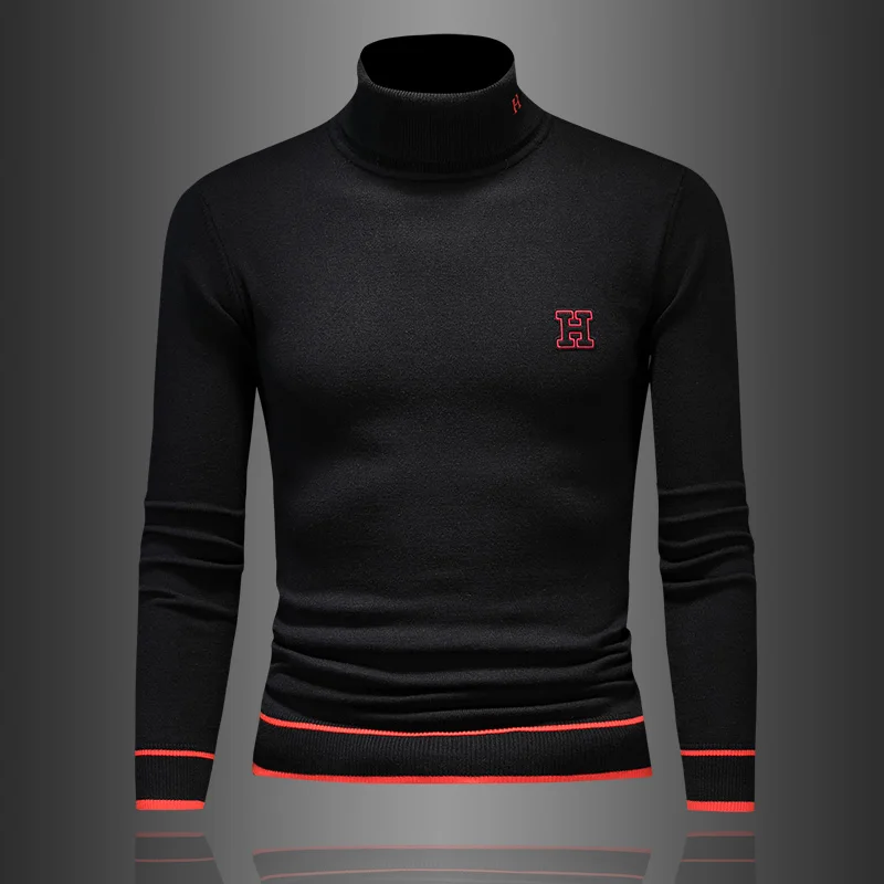 

Trendy Embroidered Letter High Collar Men's Long Sve Knitted Sweater Soft Breathable Winter Faion Urban Sle Base Layer...