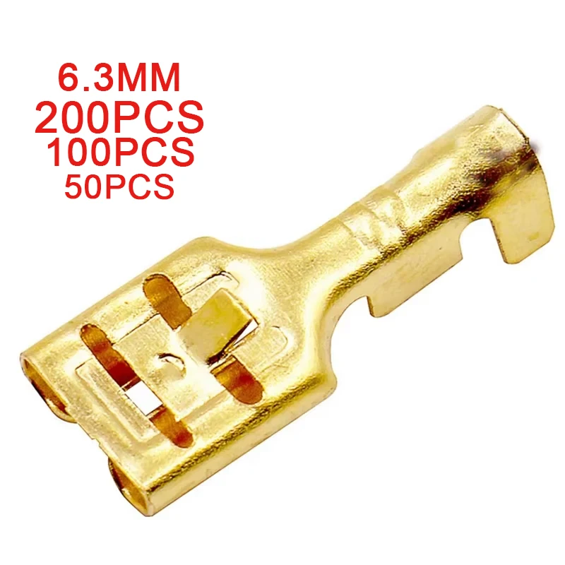 50/100/200pcs Female Spade Quick Splice Crimp Terminals 6.3mm Crimp Connector Non Insulated Terminal