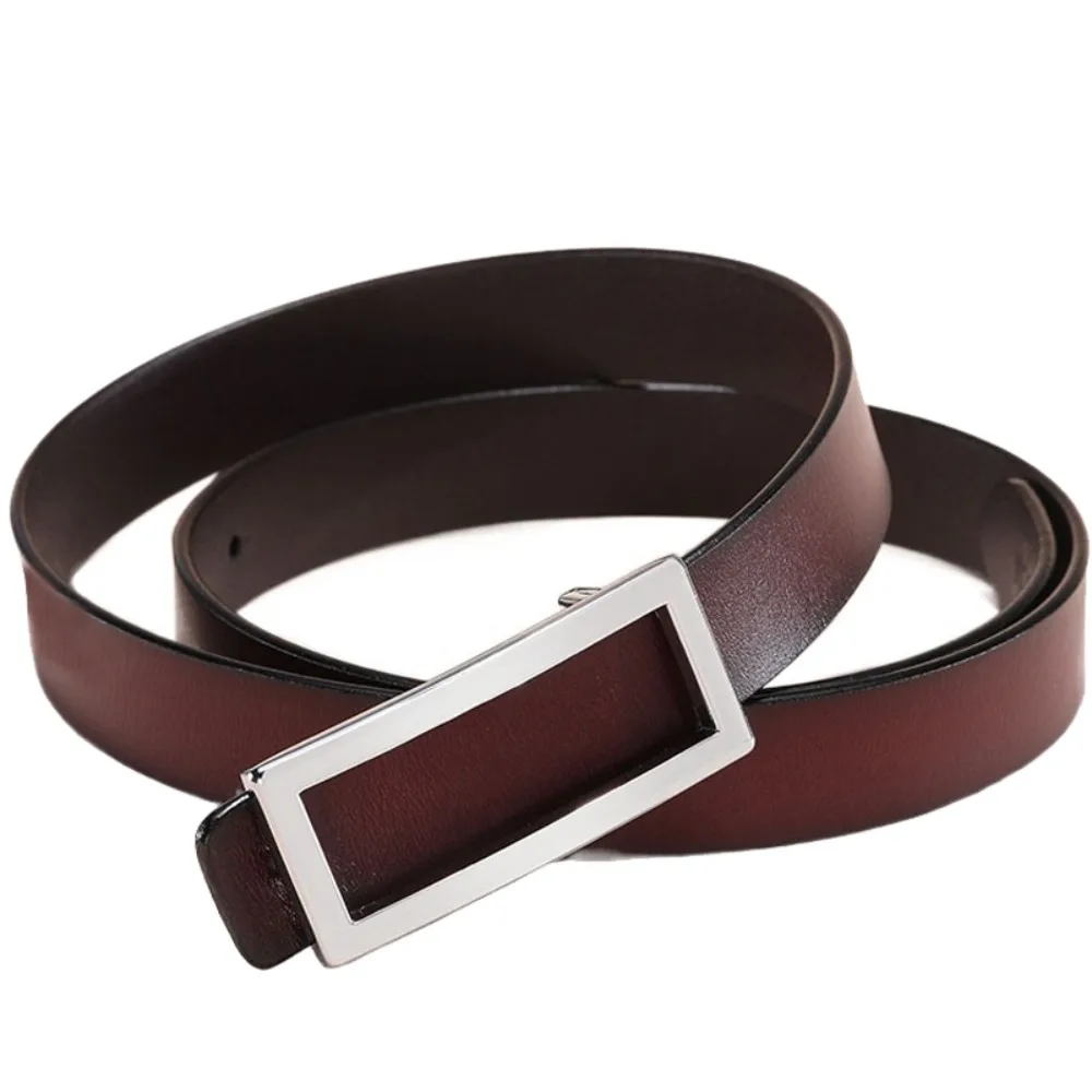 

New Cowskin Leather Waistband Solid Color Rectangle Buckle Waist Belt Skinny Thin Double Sided Dress Belt Waistband