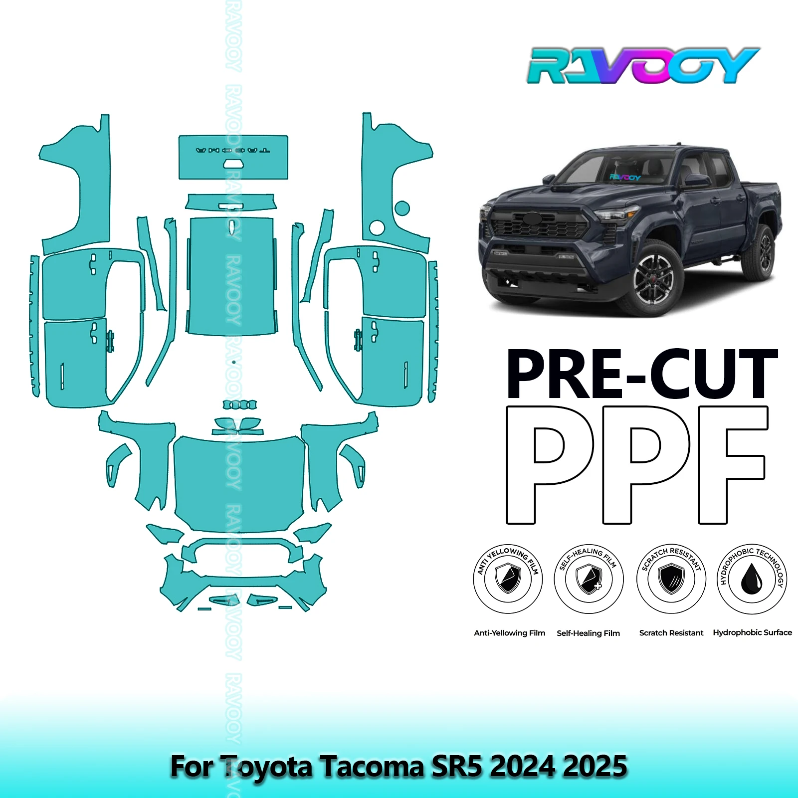 

Автомобильная предварительно вырезанная защитная пленка для краски PPF, полный автомобиль для Toyota Tacoma SR5 2024 2025