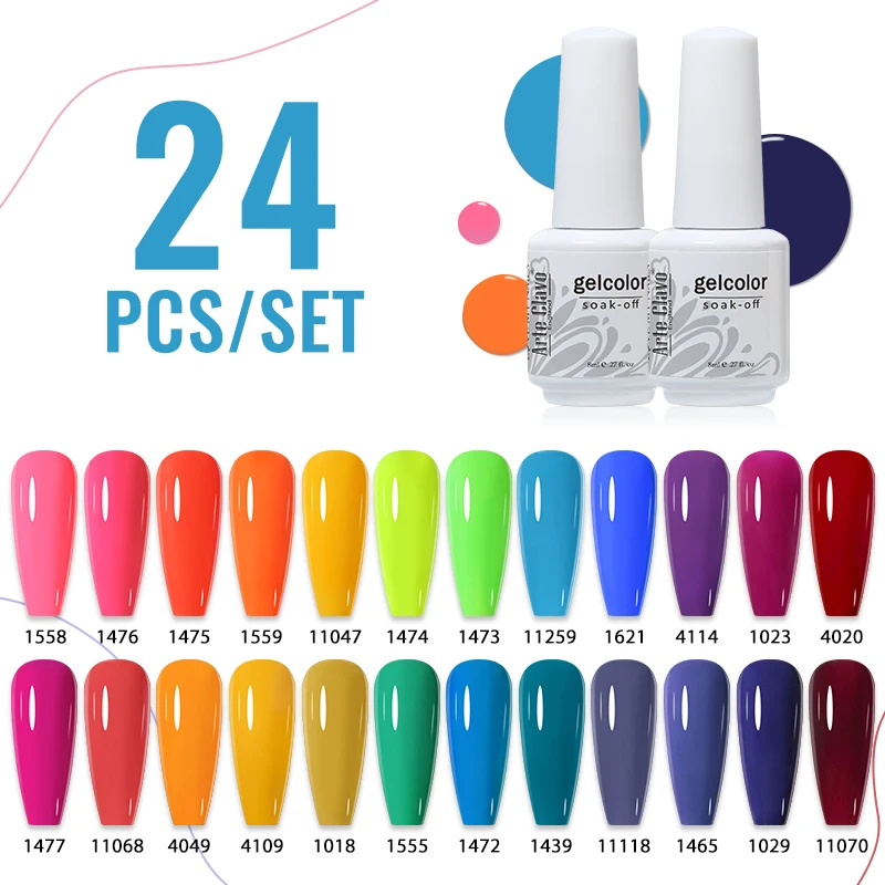 

Arte Clavo 24Pcs 8ml Colors Nail Gel Polish Set Semi Permanent UV Soak Off Gel Nail Art DIY Polish Kit For Manicure Varnishes