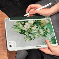 Flip Smart Cover for IPad Air 5 4 10.9 Cases IPad Pro 11 2022 Ipad Mini 6th Generation 2021 2018 9.7 5/6th Oil Painting Flower
