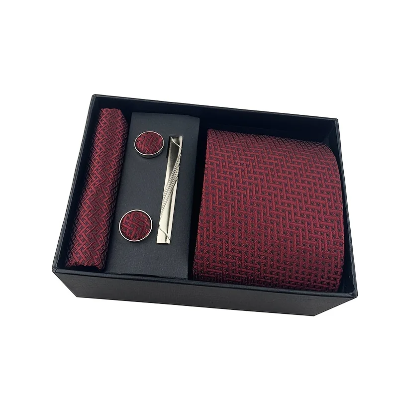 Men's Business Tie Square Towel Gift Box Striped Plain Suit Shirt Tie Black Gift Box Set