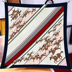 Silk Scarf Women Horse Race Print Square Scarves Head Echarpes Silk Foulards Femme Wraps Beach Shawl Bandana Lady Hijabs 90CM