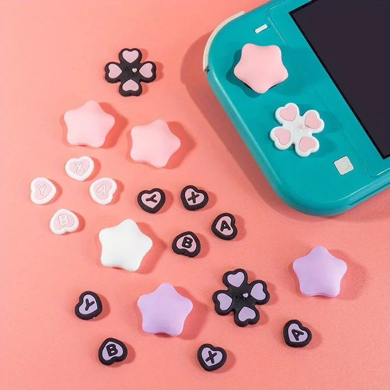 Adesivo chiave ABXY con pulsante incrociato D-pad morbido in silicone rosa amore per Nintendo Switch e interruttore Oled/Lite Joycon Thumb Stick Grip Cap