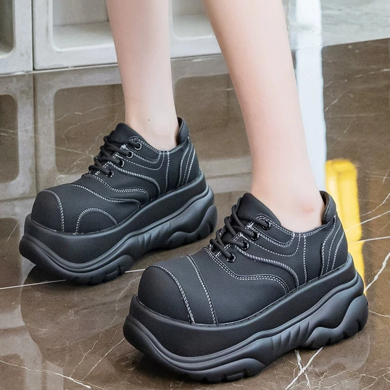 Women's Platform Leather Shoes Metal Punk Big Head Muffin Women Shoes High Quality Sense Thick-soled Single Shoes Zapatos 45 46