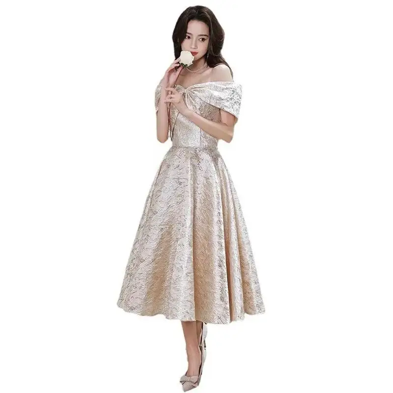 Ele One-shoulder verjaardag Par Dr dames nieuwe luxe midi-avondjurk Host slim fit midden taille polyestervezel