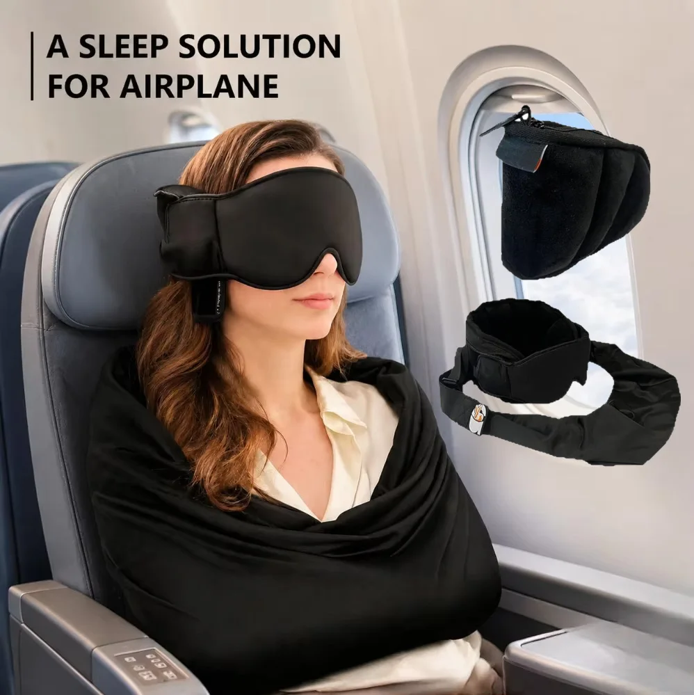 3-in-1 airplane sleep support set with neck support, body sling and sleep mask