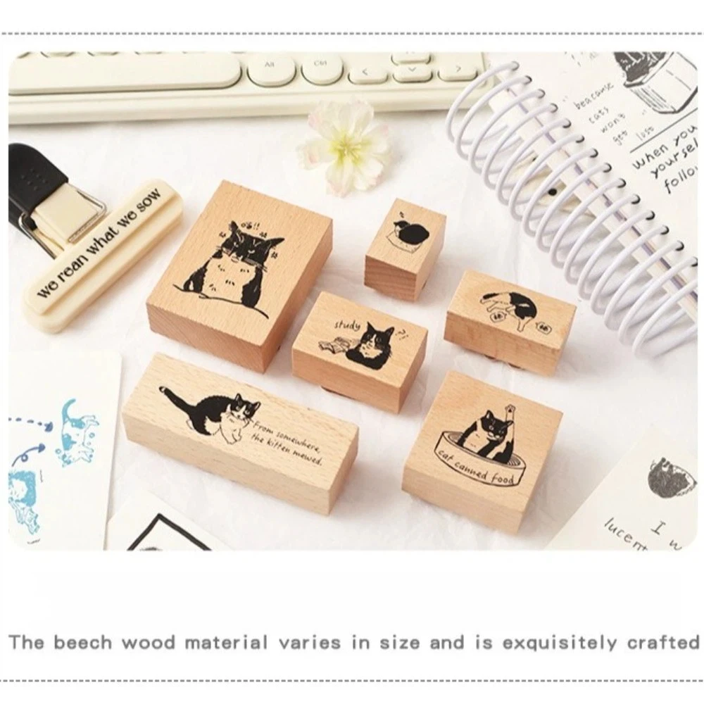 8 stücke Neue Holz Stempel Set DIY Handwerk Cartoon Katze Journal Briefmarken Schreibwaren Scrapbooking Briefmarken für Kinder Kinder
