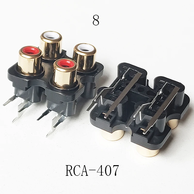 

100PCS High Quality Golden RCA-407 Connector 4Holes Stereo Audio Jack 90 Degree Sealed AV Audio Female Input Socket