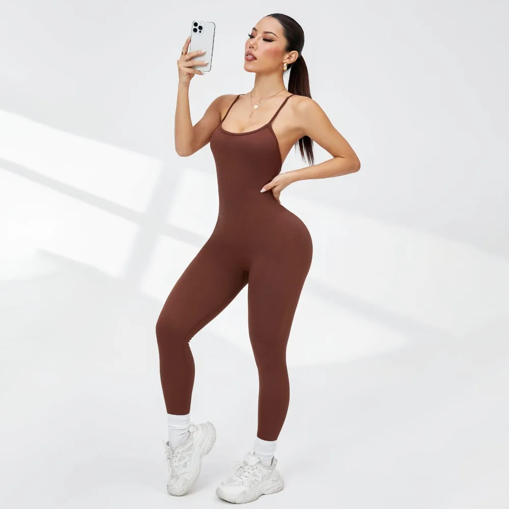 مثير قطعة واحدة ملابس اليوغا سريعة الجافة اللياقة البدنية ضيق لا وسادة الصدر الصليب جميلة الظهر السراويل الطويلة قطعة واحدة اللياقة البدنية البدلة