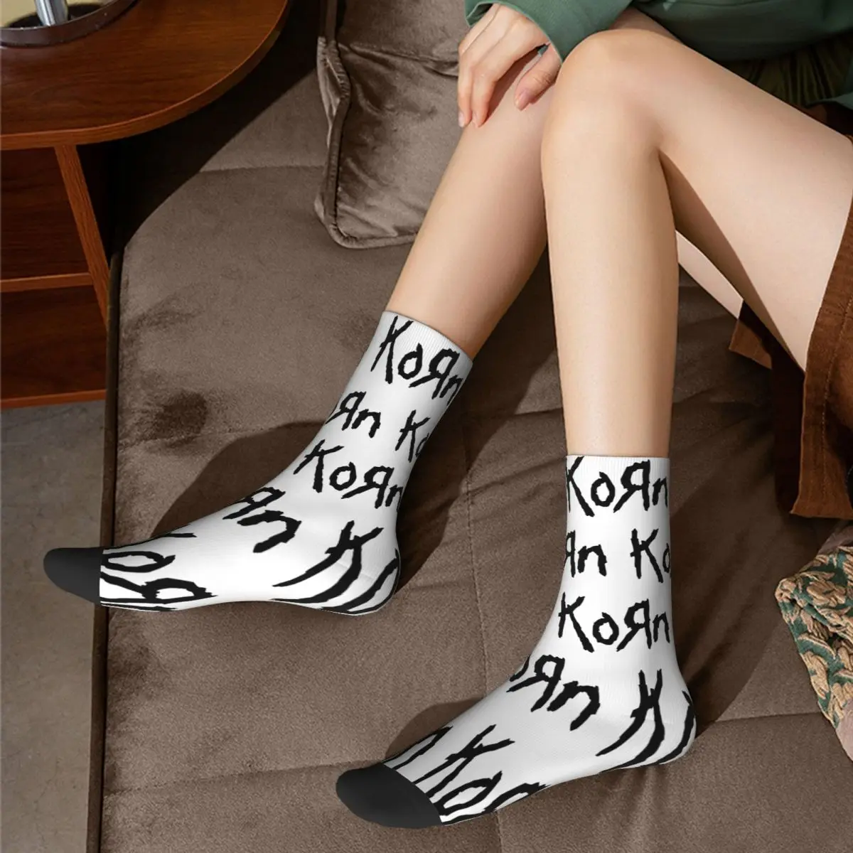 Korn Logo Design Crew Socks Accessories for Unisex Compression Printed Socks