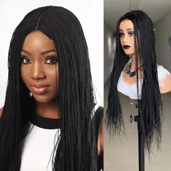 Micro Long 2 Twist Box Braids Wig For Black Women 30 Inch Braided Wigs Box Braids Fake Scalp Wig Synthetic Wigs With Baby Hair