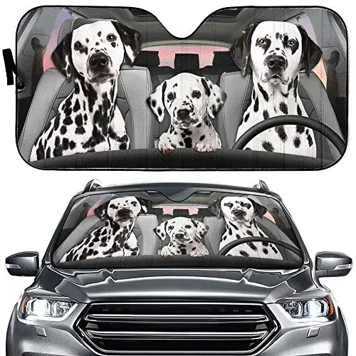 Car Windshield Sun Shade Dalmatian Driver Front Window Sun Shiled Family Pet Puppy Dog SUV Trucks Vehiclev Van UV Sun Heat Refle