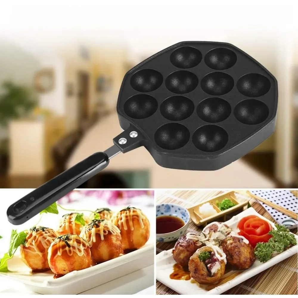 12 Holes Non-Stick Household Takoyaki Pan Easy and Simple To Make Japanese Takoyaki Octopus Ball Bakeware Premium Kitchen Tools