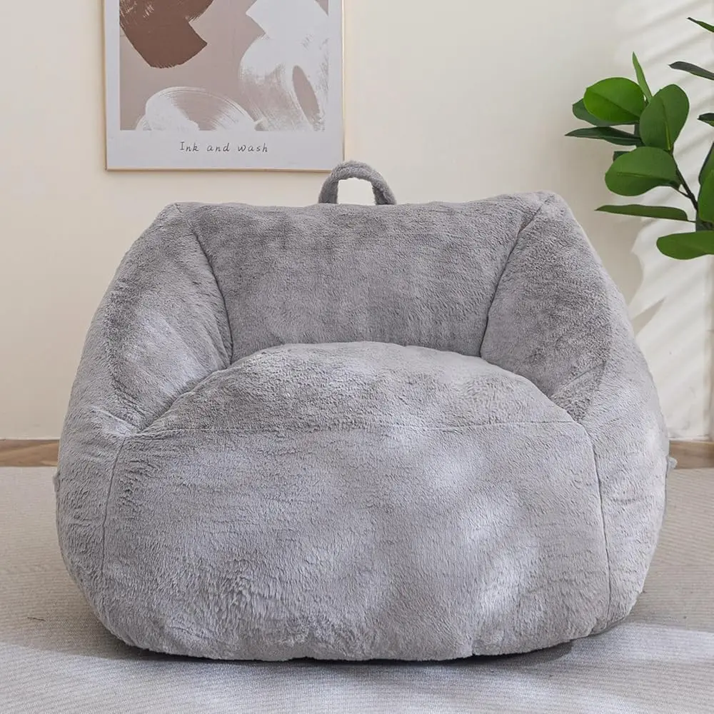 Bean Bag Chair With Filler - Fluffy Lazy Sofa With Handle Soft Stuffed Filling - Comfy Cozy Accent Sofa With Pocket For Dorm,