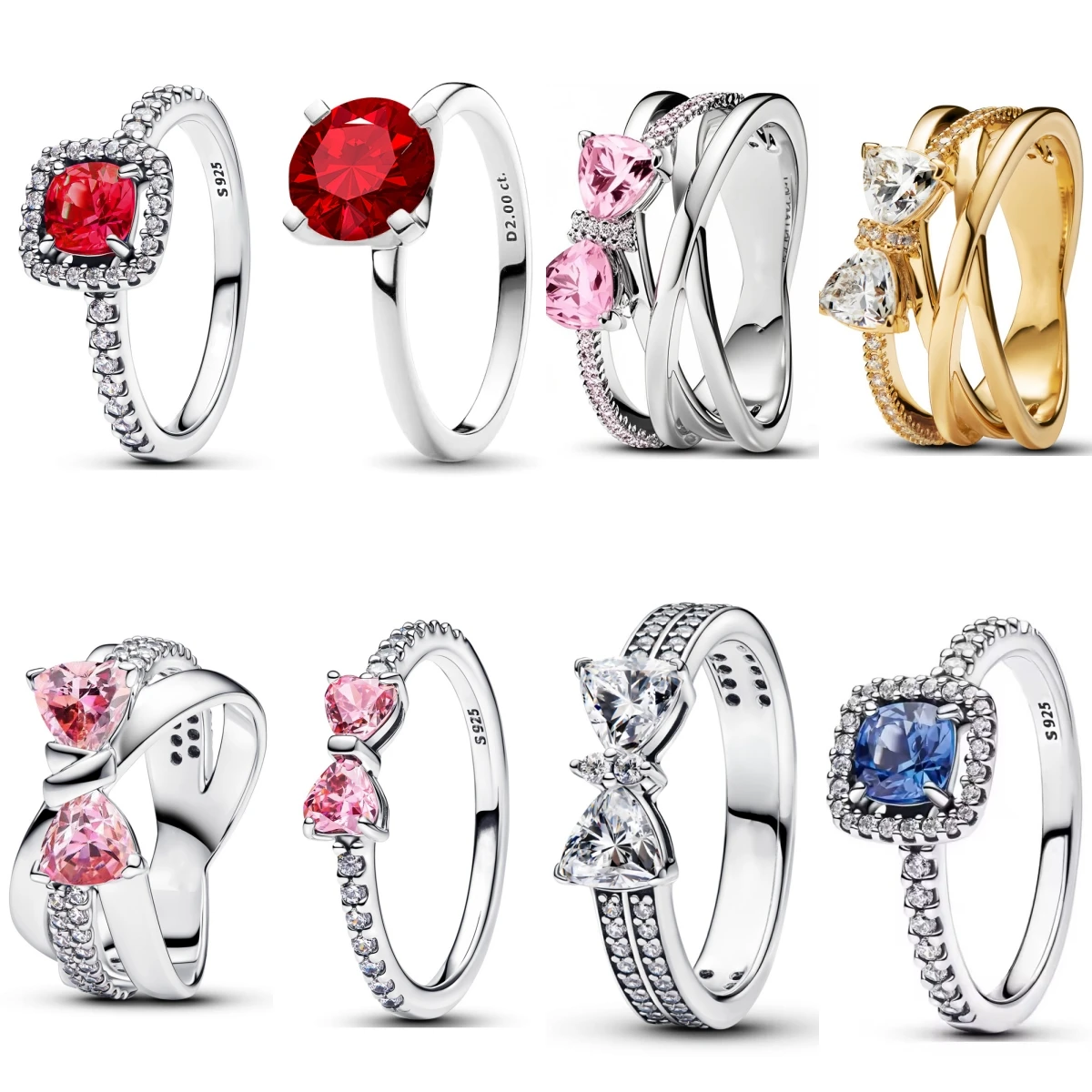 

Hot Sale 925 Silver Rings Pink Blue Red Zircon Bow Geometry Square Ring For Original Silver 925 Wedding Ring Jewelry Trinkets