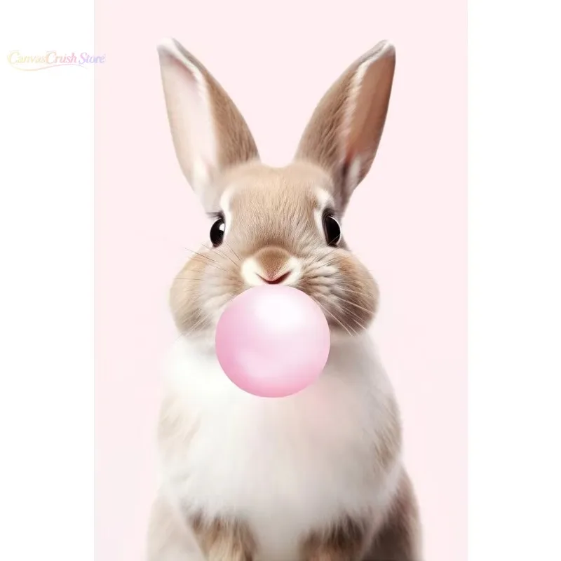 Cute Pink Panda Giraffe Bunny Cheetah Zebra Blowing Bubble Gum Poster Nursery Canvas Painting for Kids Room Animal Print 2026