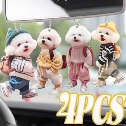 2D Acrylic Creative Puppy Man Backpack Rearview Mirrors Pendant Car Hanging Ornaments Women Men Gifts Car Decor Accessories