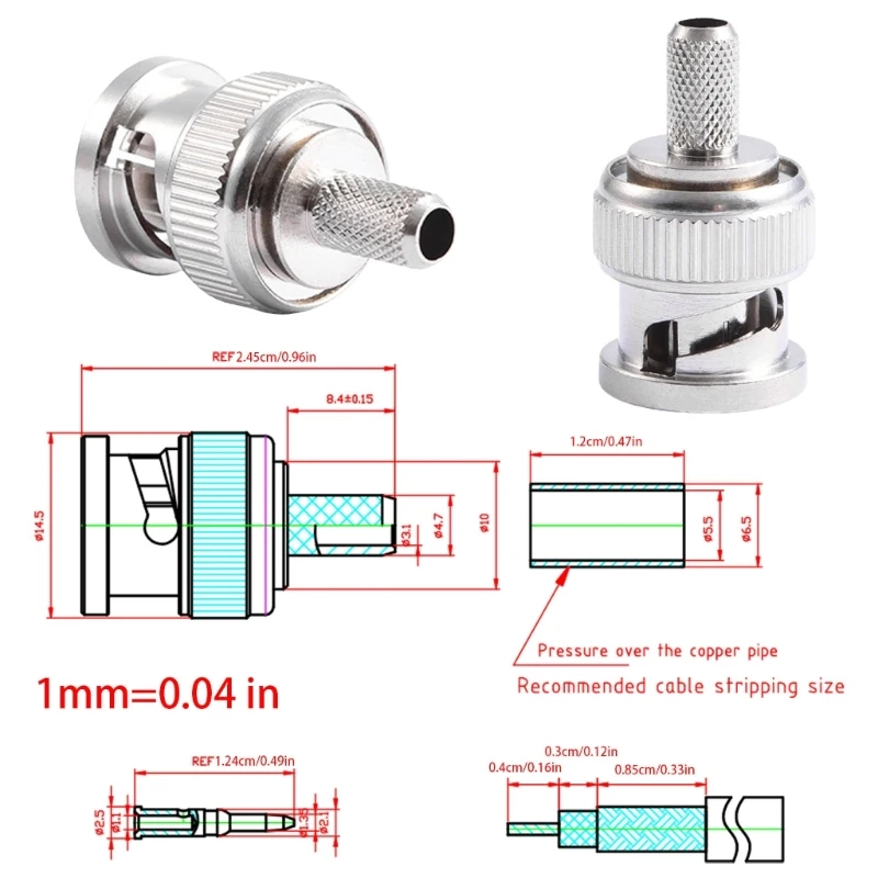 BNC Crimp Connector BNC Male Crimp Solder Attachment Connector for RG316 RG174 RG188 RG188A LMR100 Coax Cable