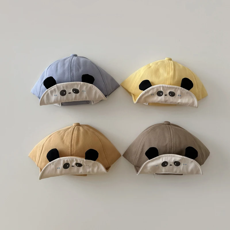 Spring Summer Baby Baseball Hats Cotton Cartoon Panda Pattern Kids Boys Girls Soft Brim Sun Caps