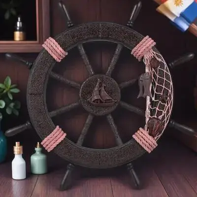 

Retro Rudder Wall Decor Vintage Ship Wheel Hanging Ornament Wooden Nautical Marine White Mediterranean Style Simple