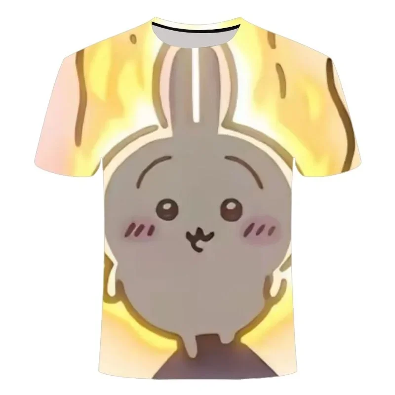 Chiikawa ist überall hier! Weiche, niedliche Cartoon-3D-Print-T-Shirts für Erwachsene Paare, Sportliche Freizeitkleidung, atmungsaktiv, kurze Ärmel, Familien-Matching – Detail 6