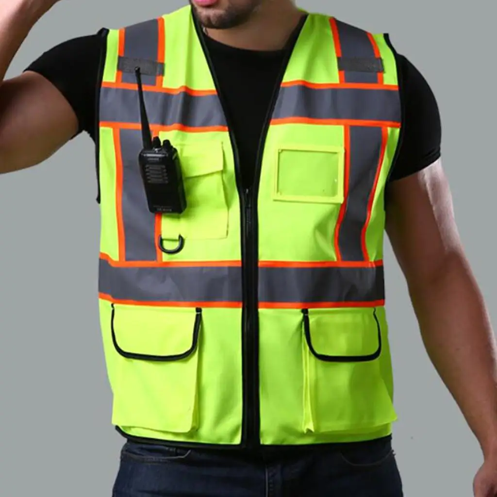 High Visibility Safety Vest Reflective Zippered Pocket Protective Wear for Builder and Sanitation