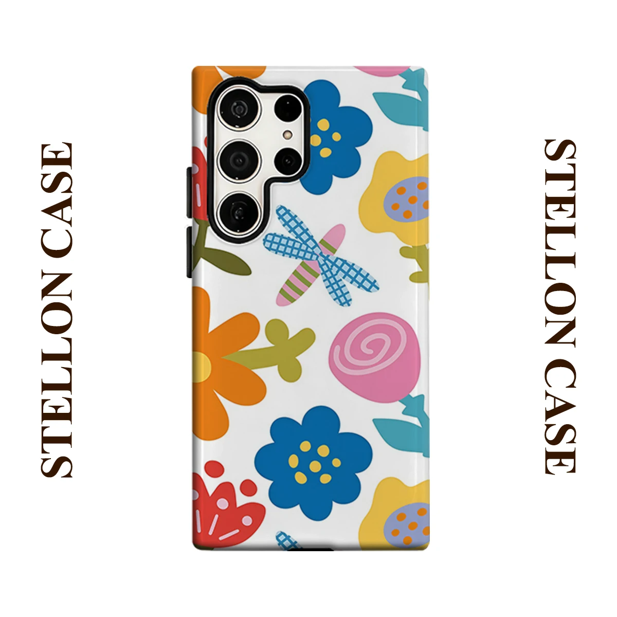 Cute Cartoon Floral Bug Phone Case for Samsung Galaxy S26 S25 Ultra S24 S23 Ultra Plus Glossy Double-layer Back Cover