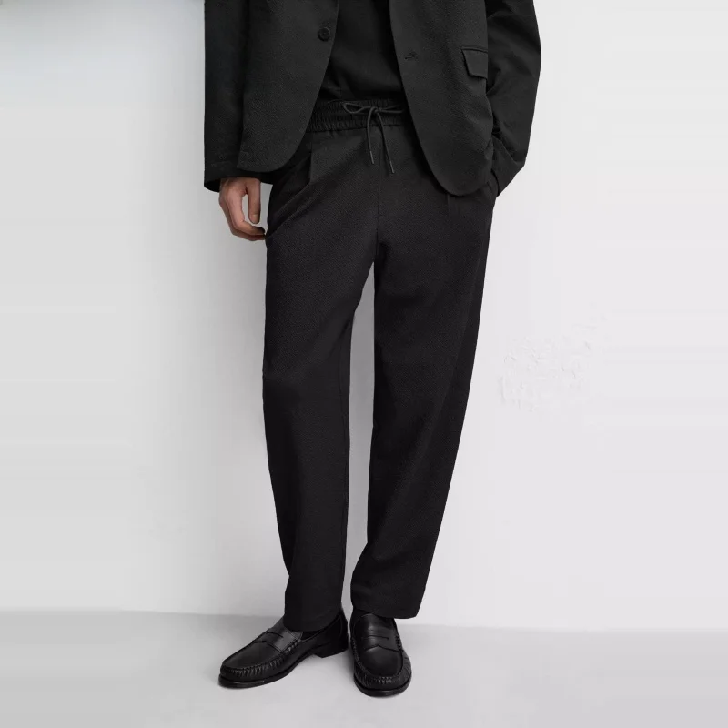 

New Summer Men's Loose Casual Pants Elastic Waist Bubble Cloth Pleated Pants Straight Leg Jeans Youth Faion All Season