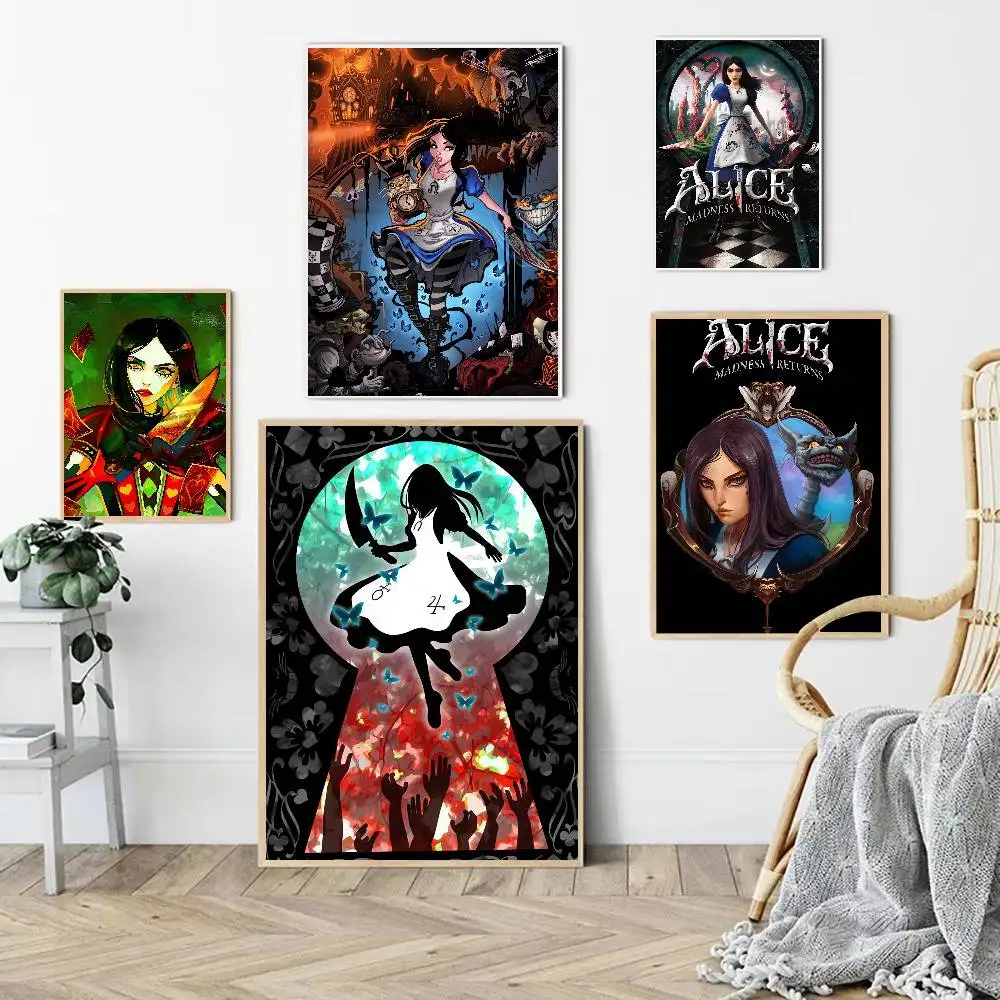 Game Alice Madness Returns Anime Poster Wall Art For Home Bar Cafe Movie Theater Decor DIY Vintage Print For Un