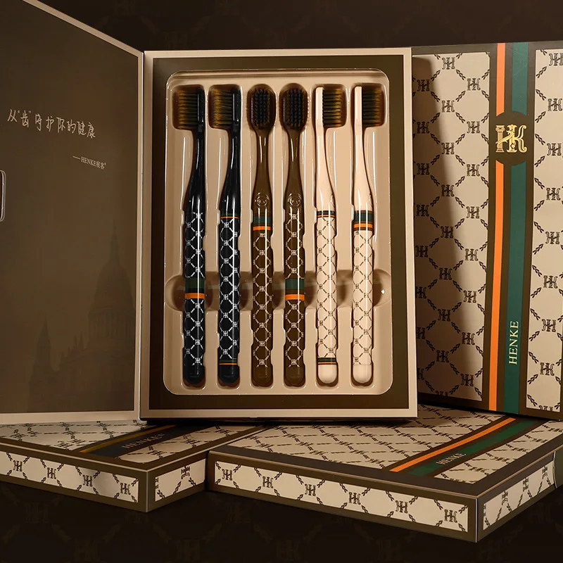 

【6-Piece Gift Set】Luxury-inspired Toothbrushes for Home Use Ultra-Fine Neutral Bristles Adult-Sized Wide Head Stylish Design
