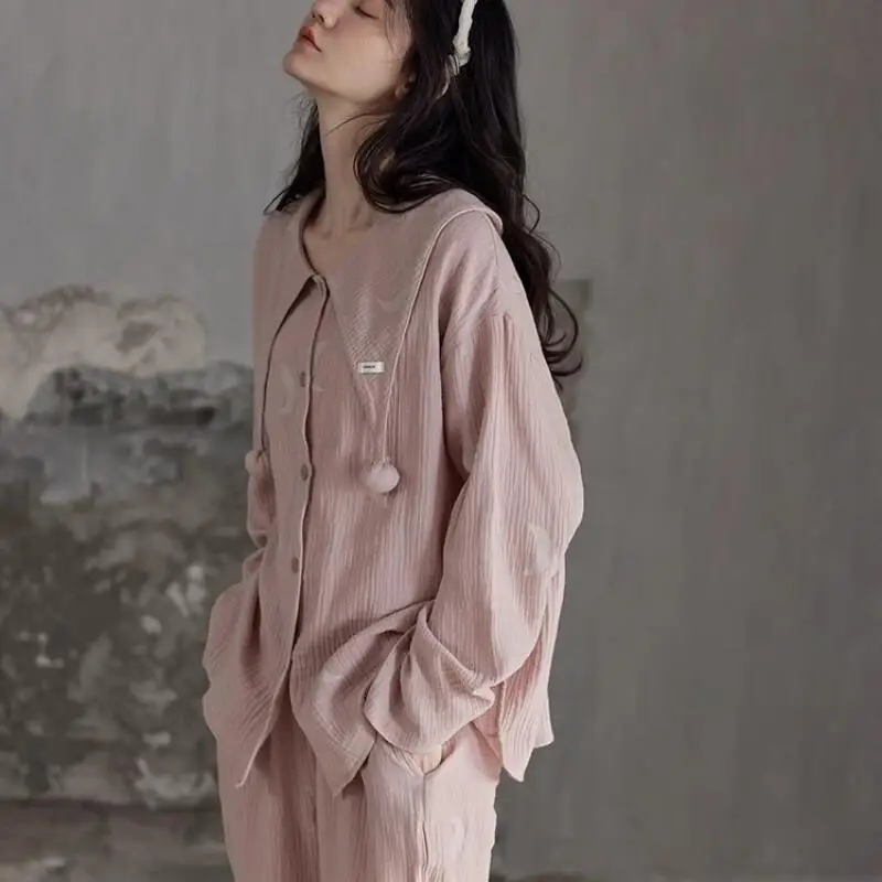

Young Girl Pajamas Princess Kawaii Fashion Cardigan Long Sleeves Pants Leisure Wear Loose Four Seasons Clothes Sleeping Wear