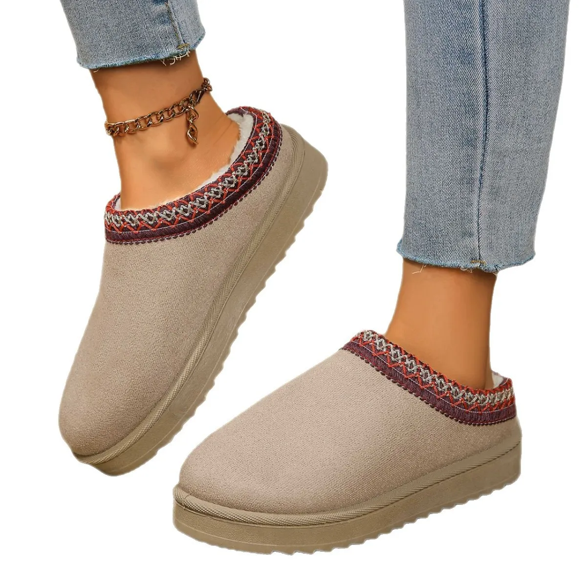 الدانتيل العرقية موضة أحذية الثلوج حجم كبير سميكة القطن التمهيد الدافئة عدم الانزلاق فروي الشتاء الأحذية في الهواء الطلق دافئ أفخم الأحذية #5