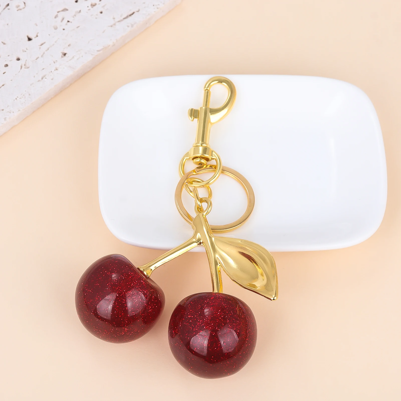 Fashion Red Cherry Keychain Pendant Summer Fruits Keyring for Women Men Bag Jewelry Accessory Gift