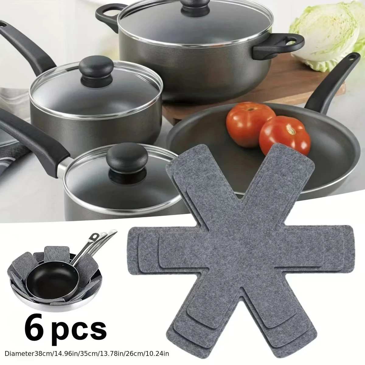 3/6Pcs Pot Pan Felt Protectors Divider Pads Heat Resistant P
