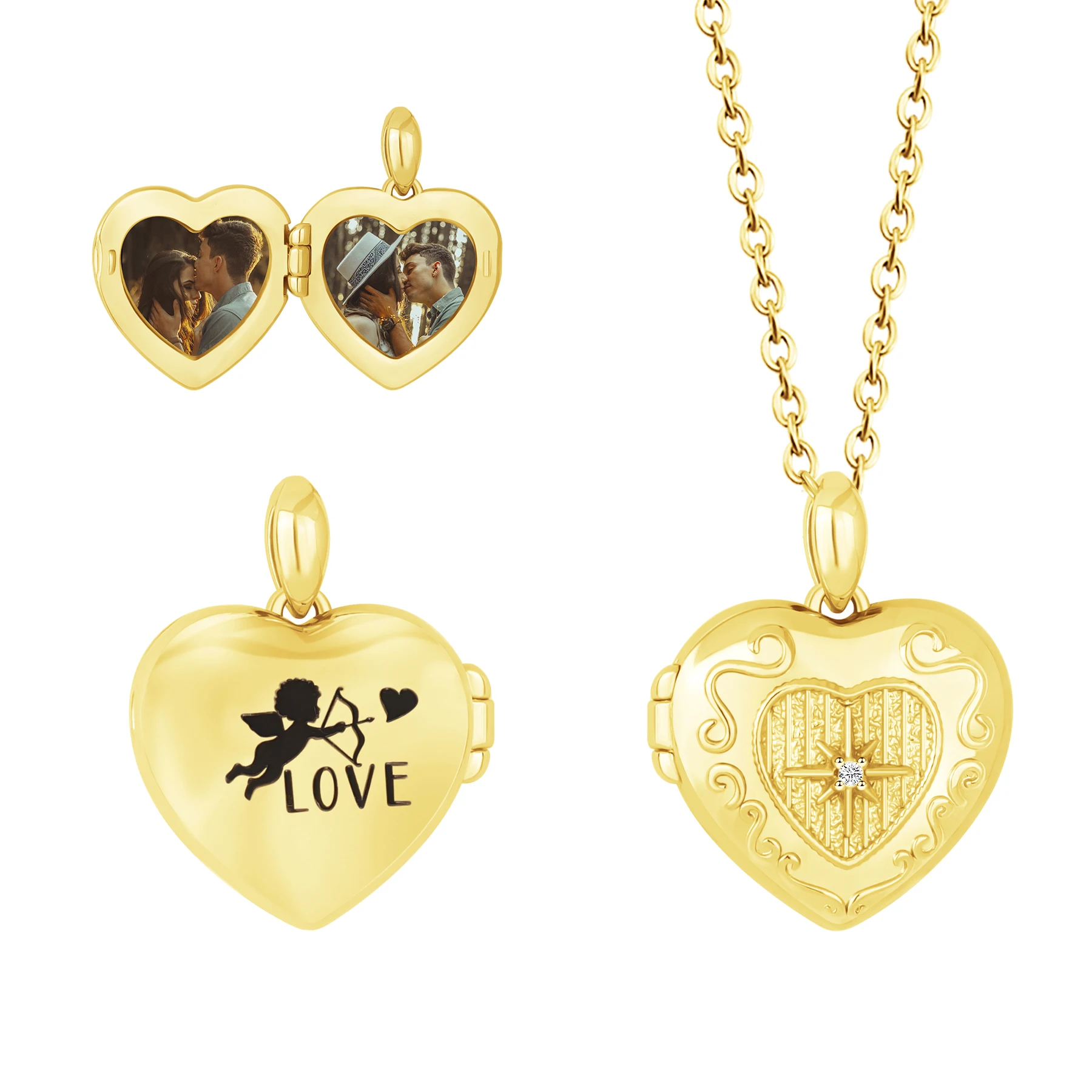 

Custom Photo Heart Locket Necklace Personalized Phrase Photo Box Locket Pendant Choker Mom Couple Family Memorial Jewelry Gift