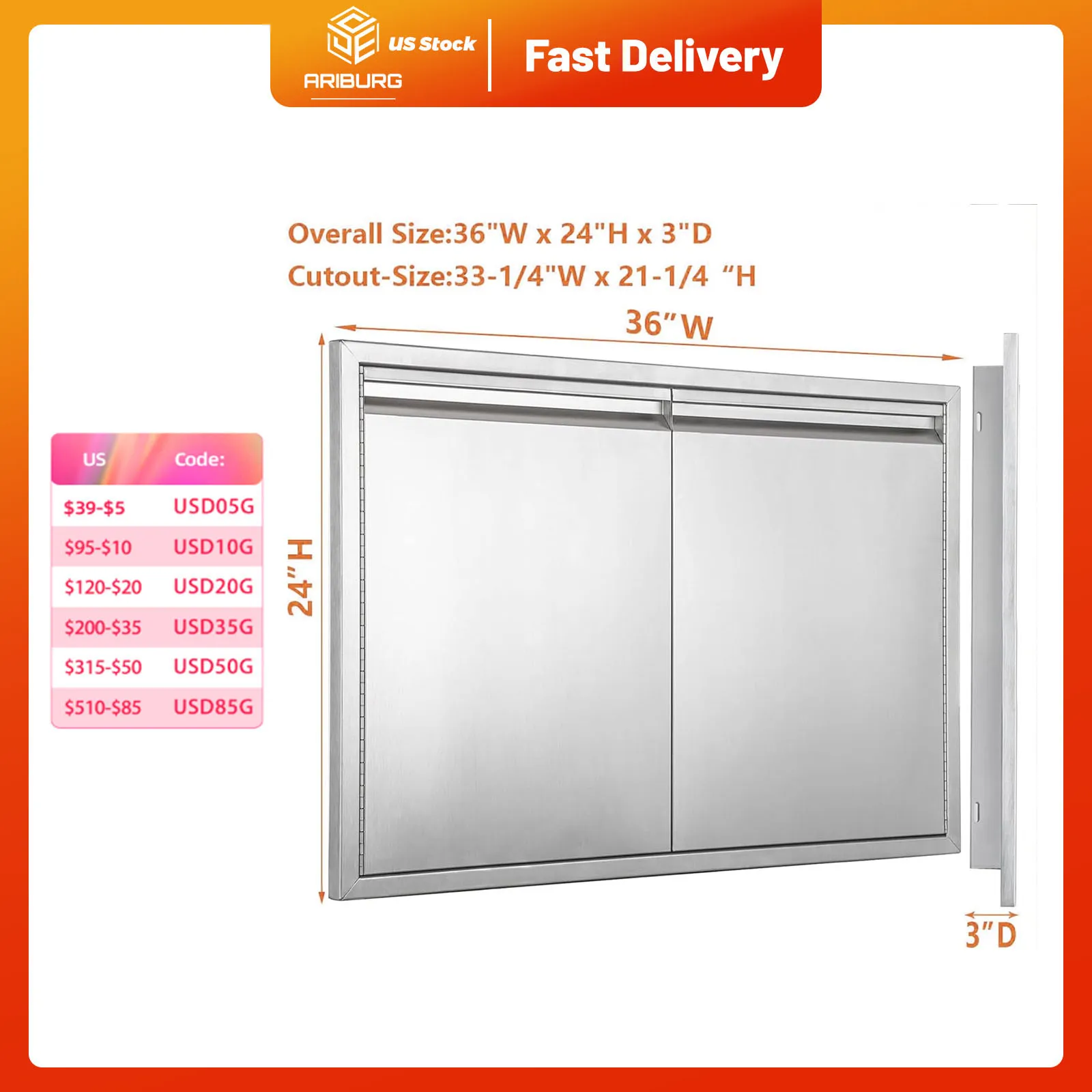 36 Inch Outdoor Kitchen Doors Stainless Steel Doors Outdoor Kitchens Ideal BBQ Island Grilling Station Outdoor Cabinet