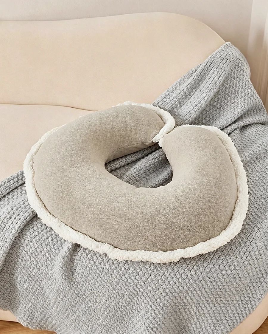 柔らかく快適な授乳枕1個。豪華なラムフリースの縁で睡眠や授乳をサポートします。