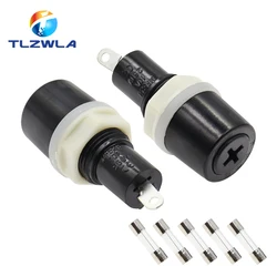 5PCS 5*20mm Fuse Holder Rotating Nut Installation MF-528 5x20 Black Flat Tube Type Crosshead Screw Cap Fuse Holder 10A 250V