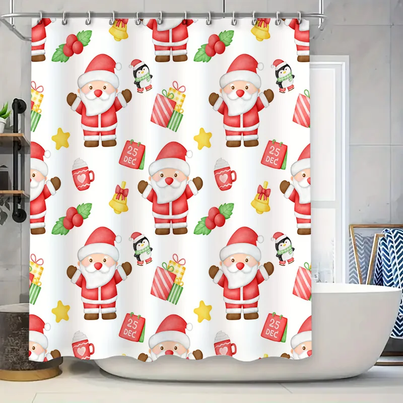

Современная рождественская занавеска для душа с дизайном Санта-Клауса для украшения ванной комнаты.