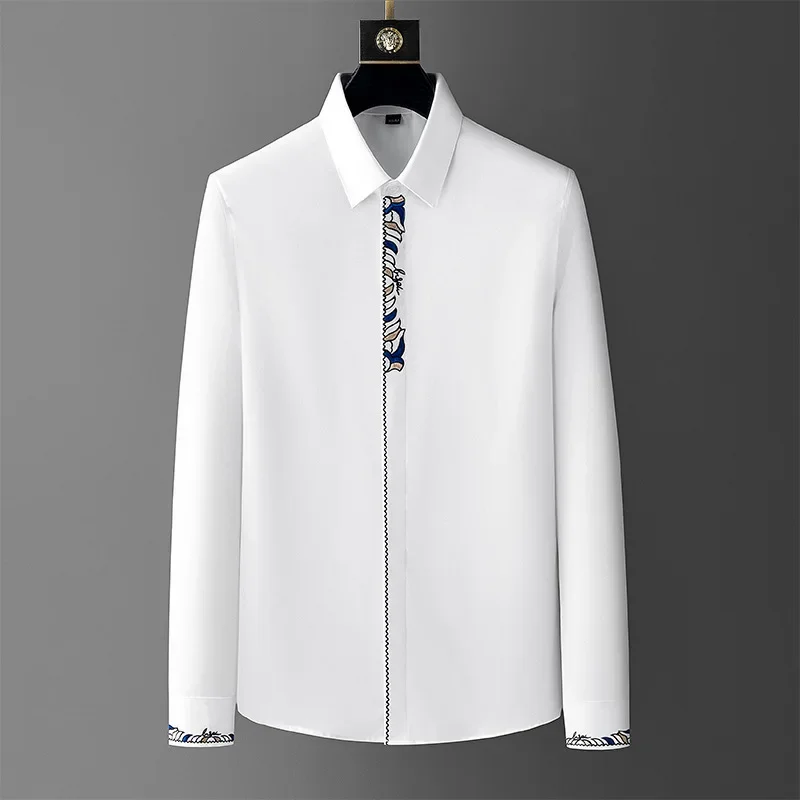 Versatile Classic Light Business Casual Men's Shirt Slim Fit No Iron Embroidery Fashion No Iron Men's Shirt