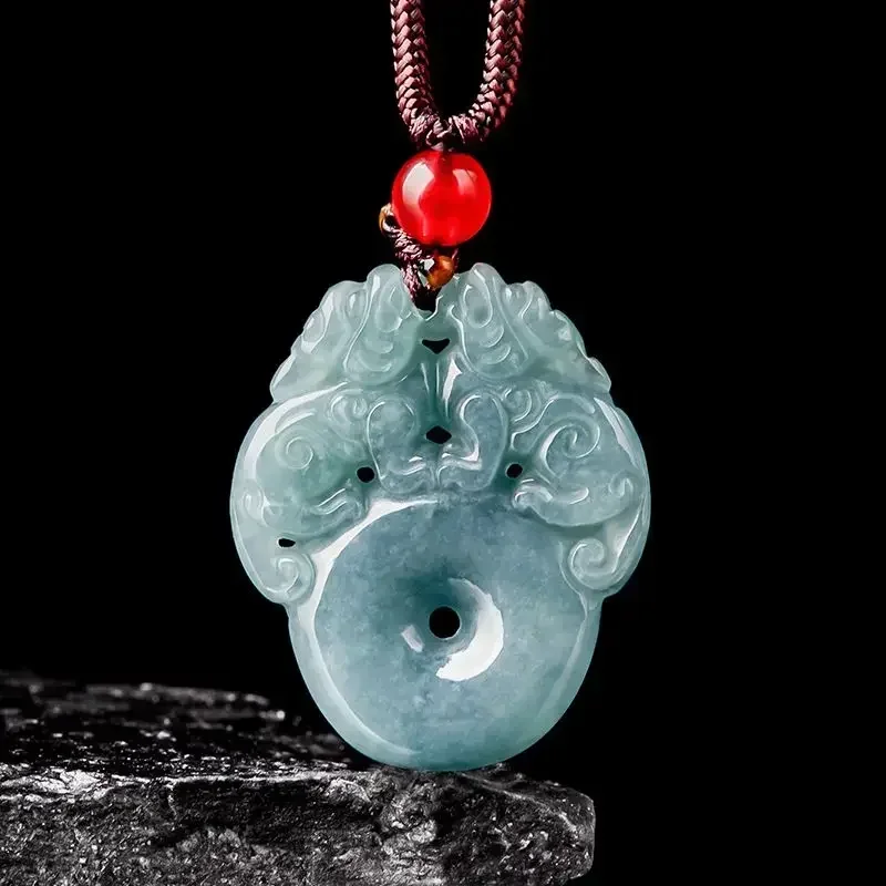 

Natural Myanmar A-grade Jade Pendant Blue Water Zhaocai Double Pixiu Ping An Buckle Pendant Ice Jade Pendant Jade Wholesale