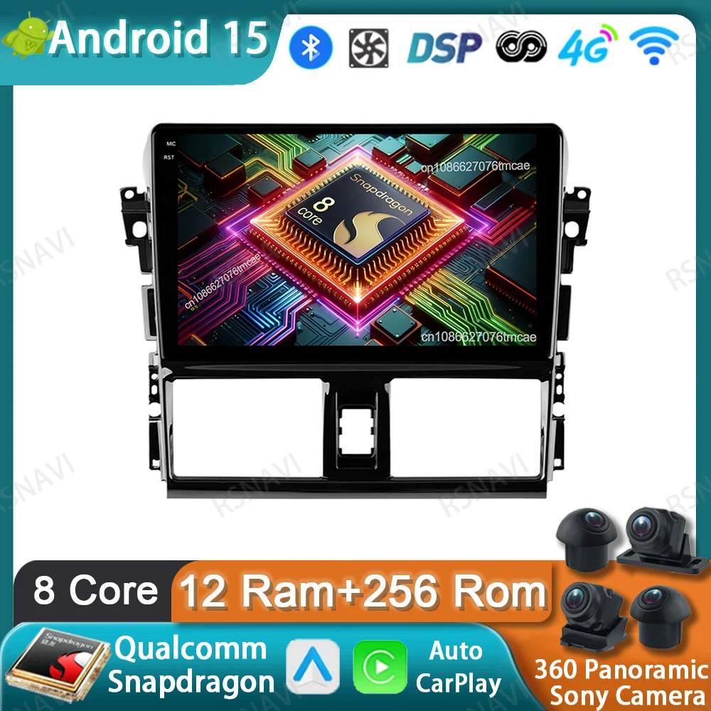 

Car Radio Android 15 For TOYOTA VIOS YARIS 2013 - 2016 Qualcomm Viedo Player Stereo Head Unit Wireless Carplay Auto QLED 4G LTE