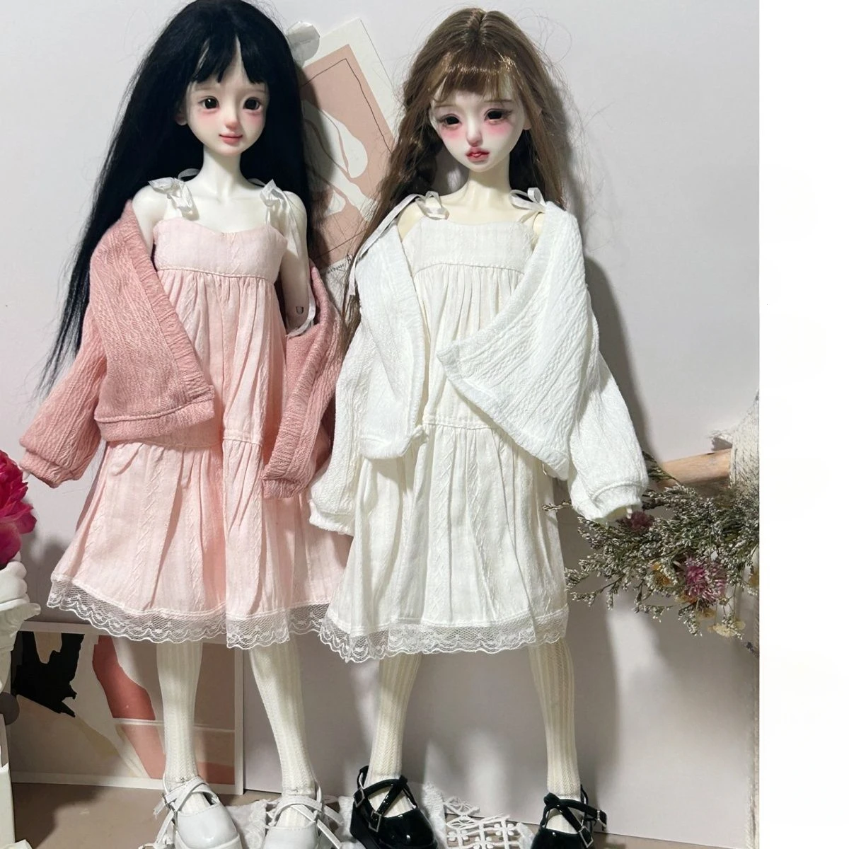 Nuevo traje de ropa para muñeca 1/4 para vestido de muñeca Bjd de 45cm + cárdigan + calcetines juguetes de niña de hadas vestir accesorios para muñecas de casa de juegos, sin muñeca