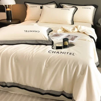 Cooling Blanket Bedding Set Smooth Air Conditioning Summer Quilt Lightweight Queen Size Thin Duvet Cover Set Including Pillowcase