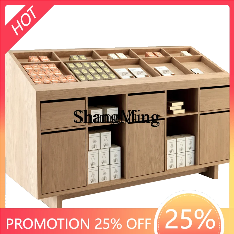 

CL modern household small apartment solid wood storage cabinet with commodity specialty display rack in the middle